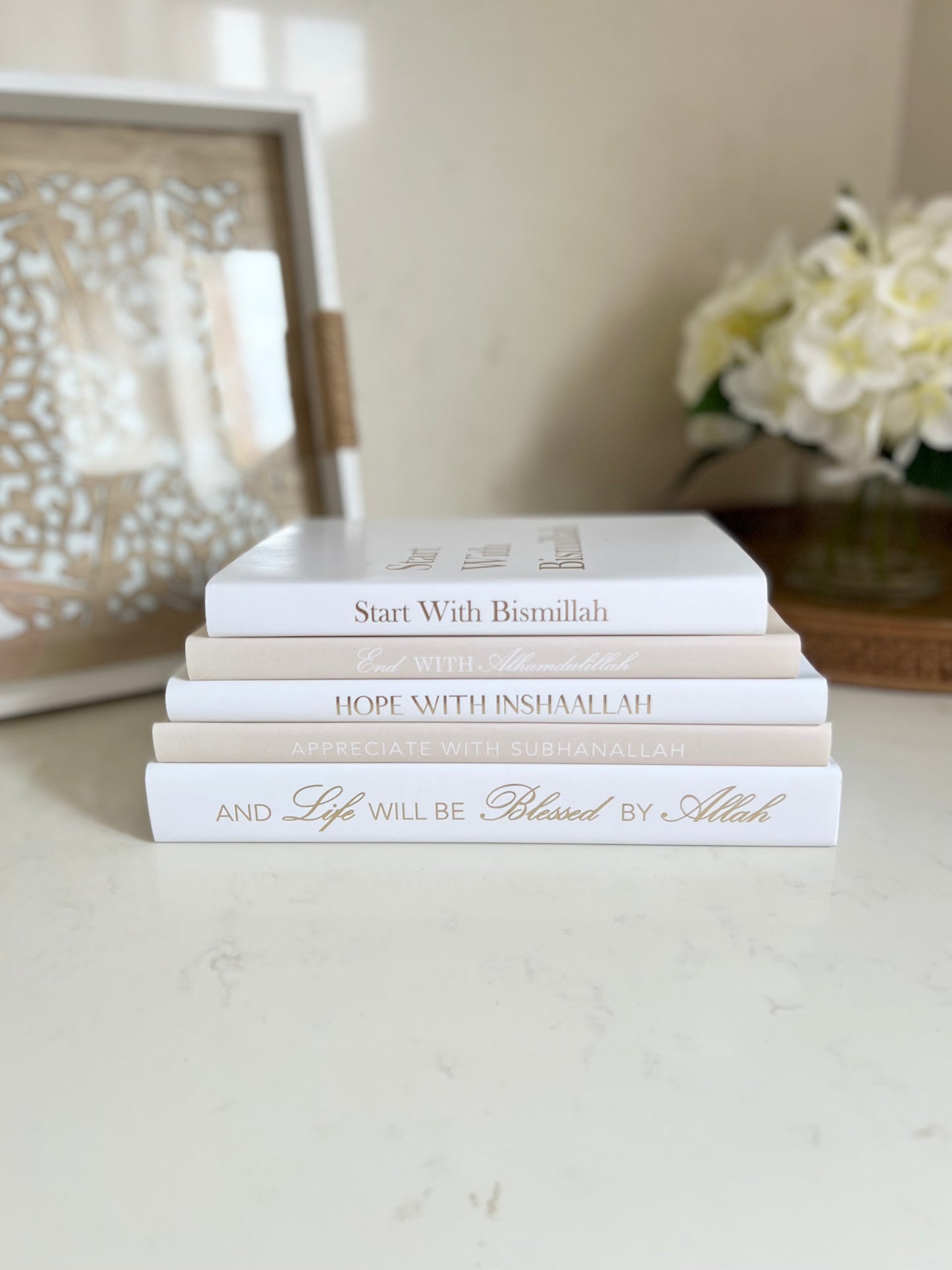 Islamic Inspired Book Stack Beige White Gold