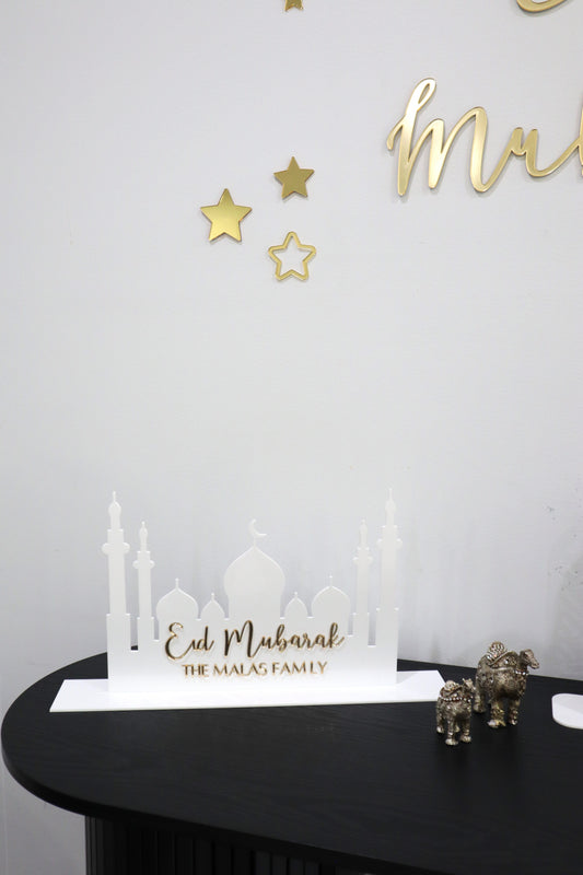 Freestanding Eid Mubarak Mosque White & Gold